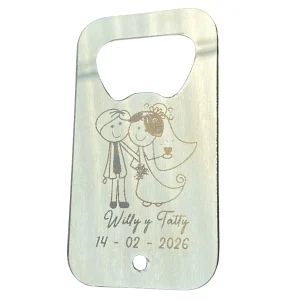 Grabado láser en metal para destapadores personalizados como recuerdo de boda